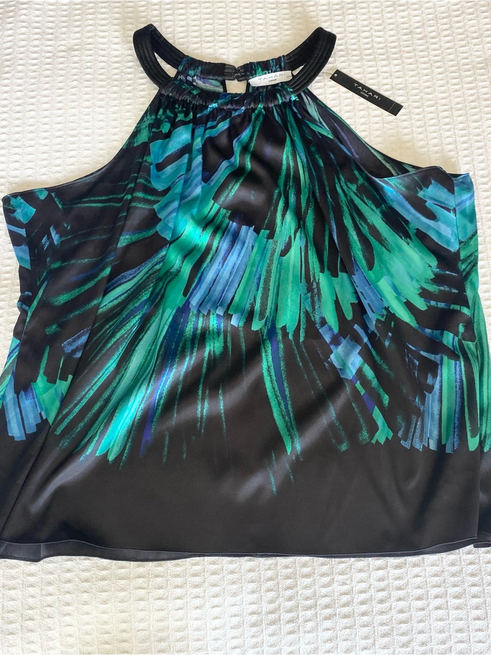 Tahari Black Halter Camisole with Green and Blue Abstract Print